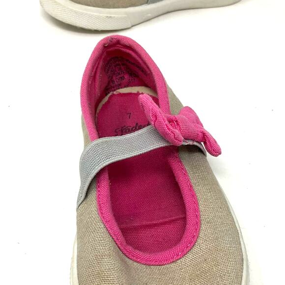 Faded Glory Girls Tan Pink Canvas Slip On Shoes Size 7 - Picture 8 of 12
